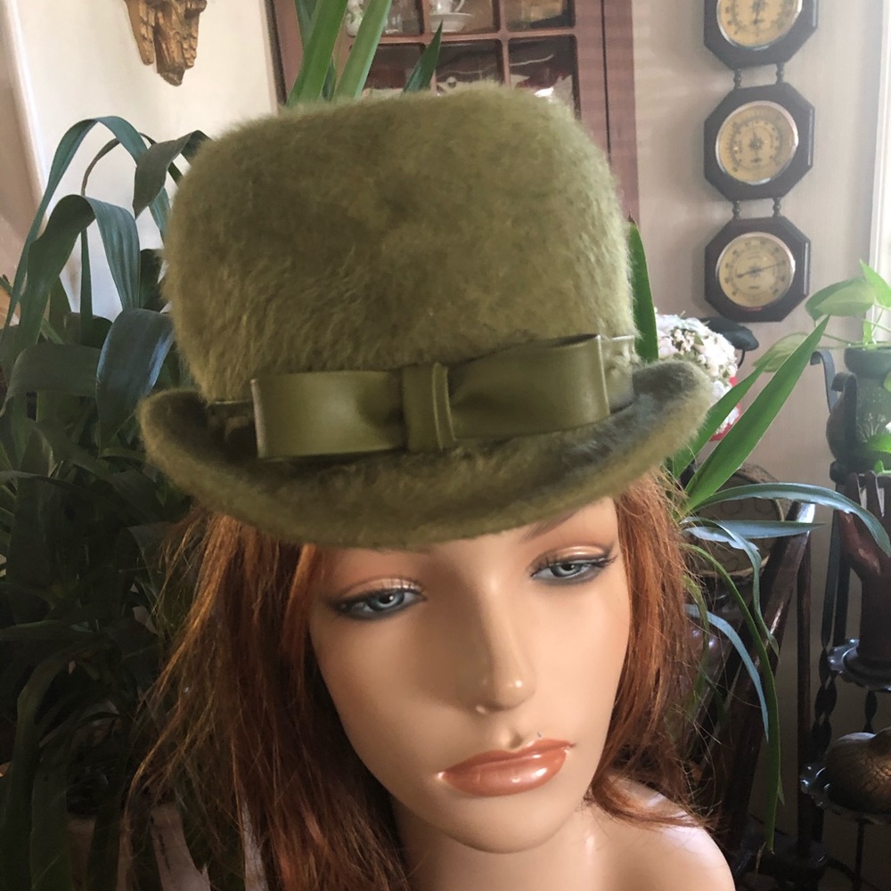 Vintage Green Brushed Wool Hat - Picture 1 of 9